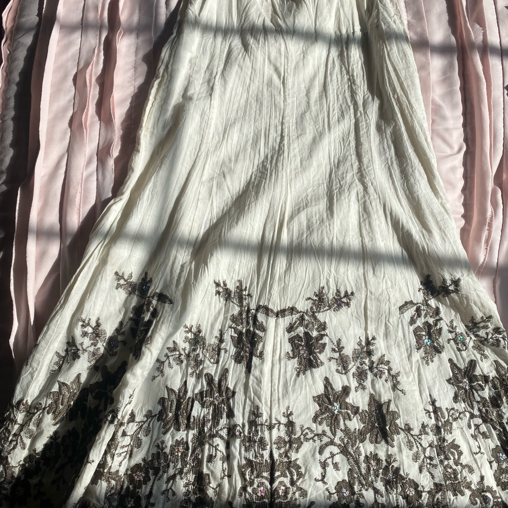 Elegant White Gown with Floral Embroidery